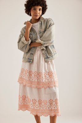 Damson Madder Cosette Bow Tiered Midi Skirt