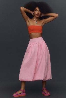 Nia Reina Bubble-hem Midi Skirt In Pink