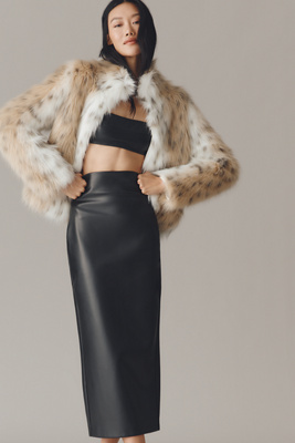 Nia Elodie Faux-leather Midi Skirt In Black