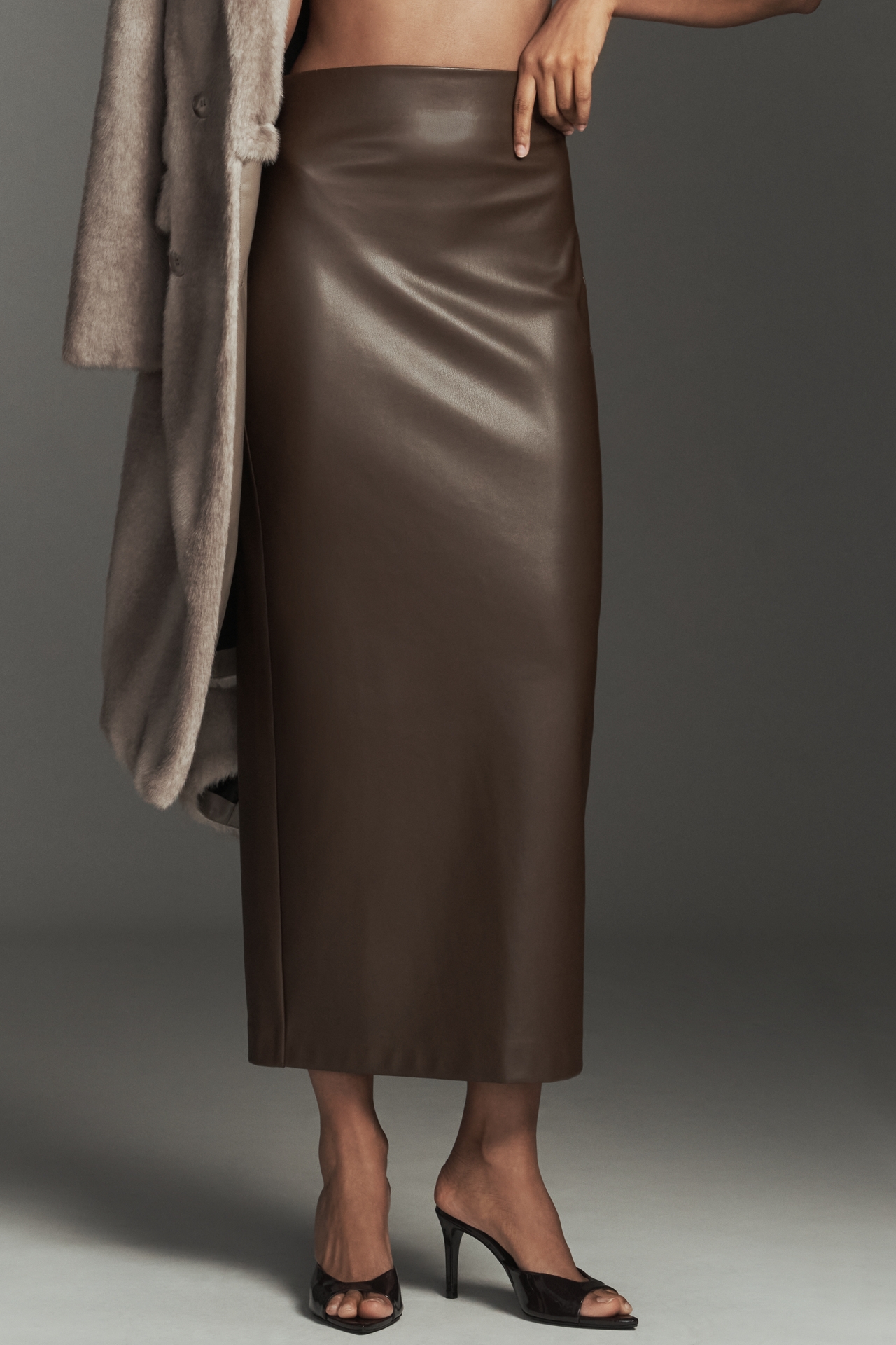 NIA Elodie Faux-Leather Midi Skirt
