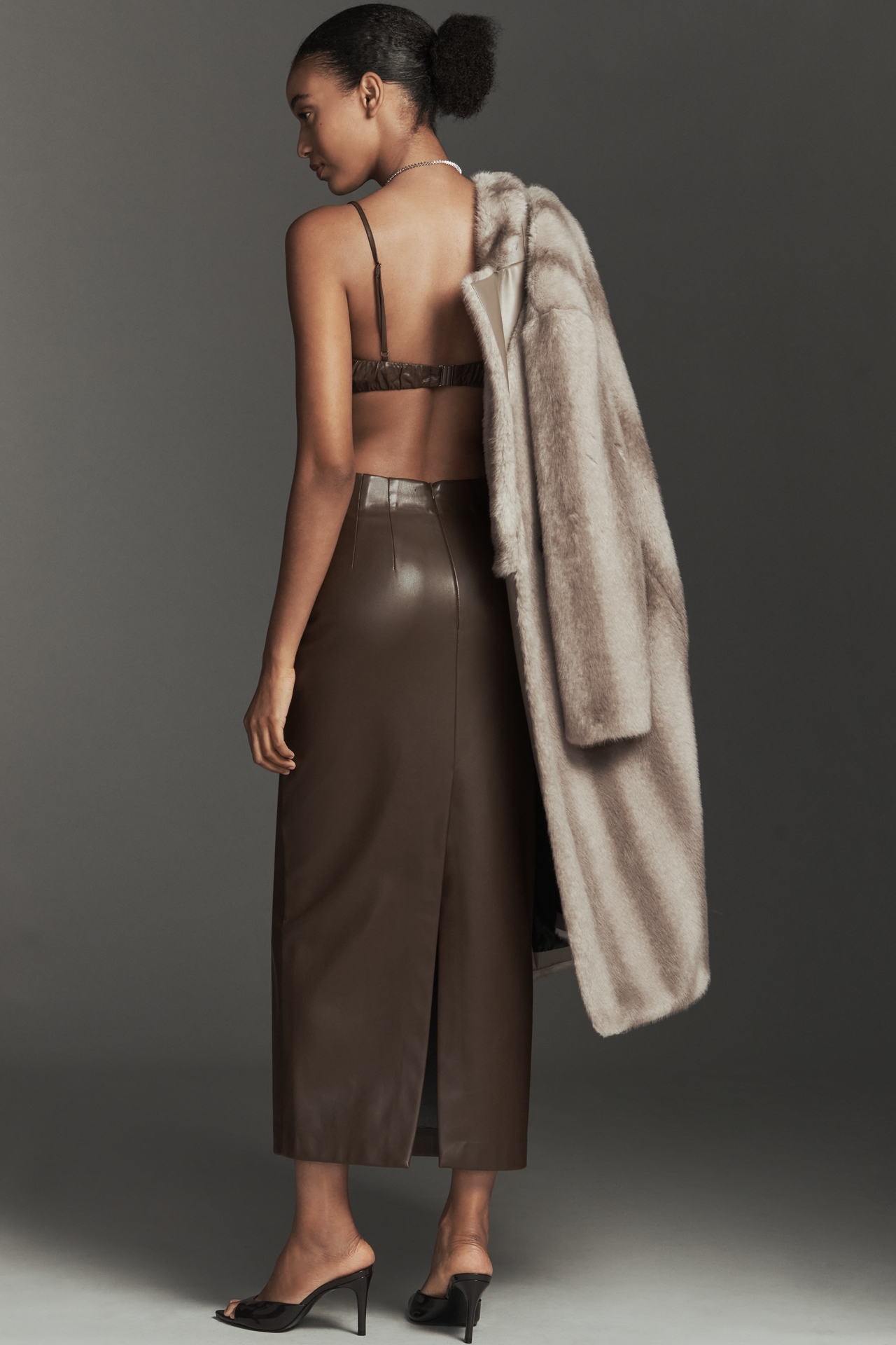 NIA Elodie Faux-Leather Midi Skirt