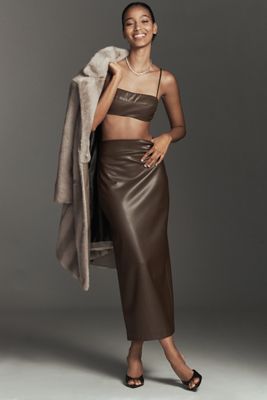 NIA Elodie Faux-Leather Midi Skirt