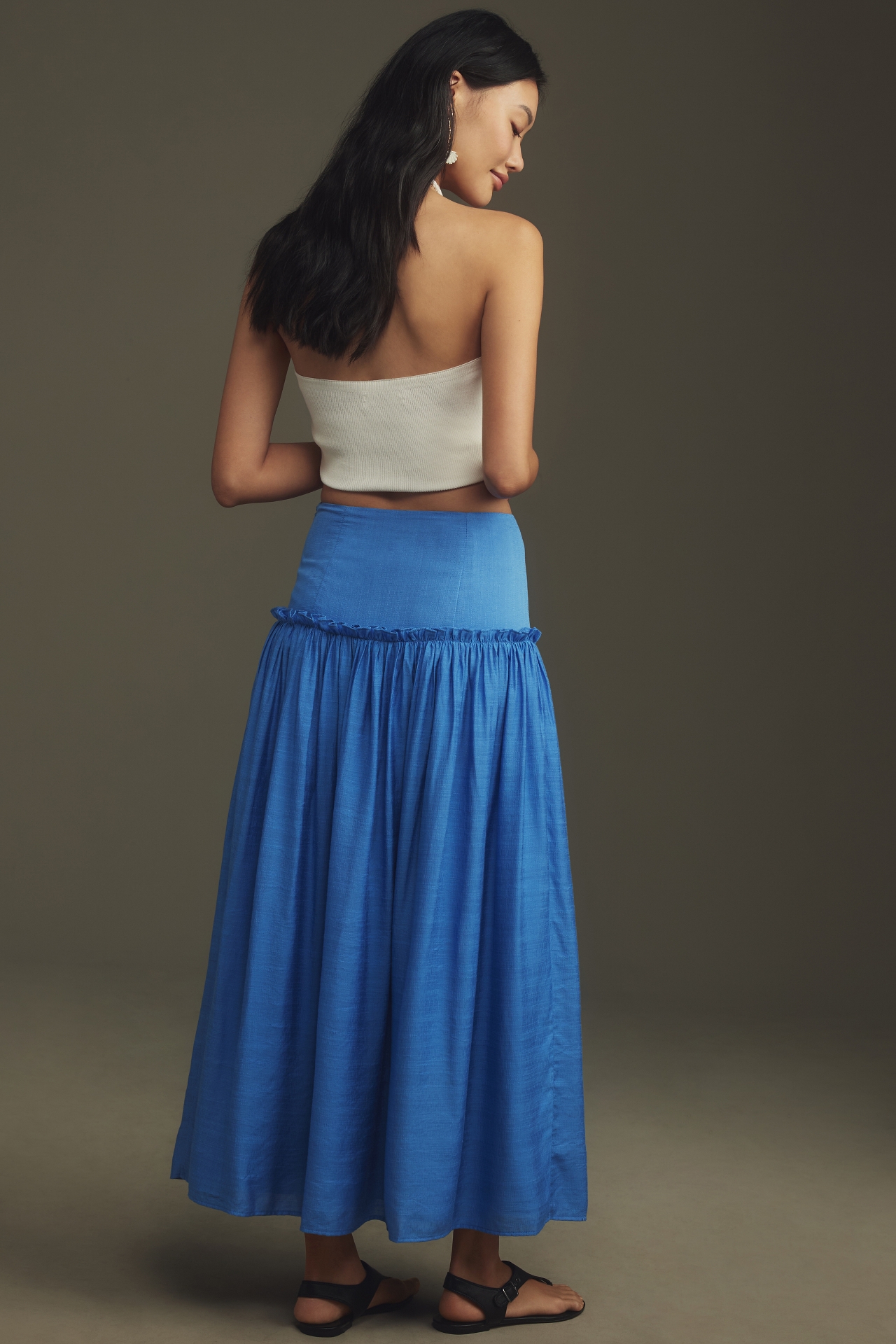 Flat White Drop-Waist Maxi Skirt