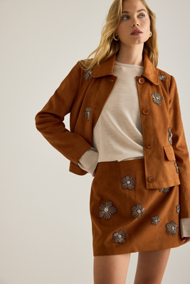 By Anthropologie Faux-Suede Embellished Mini Skirt