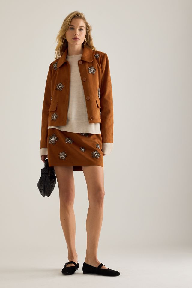 By Anthropologie Faux-Suede Embellished Mini Skirt #2