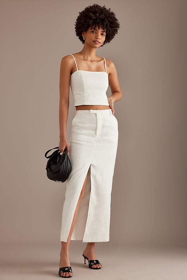 Bardot Sita Linen Front-Slit Midi Skirt