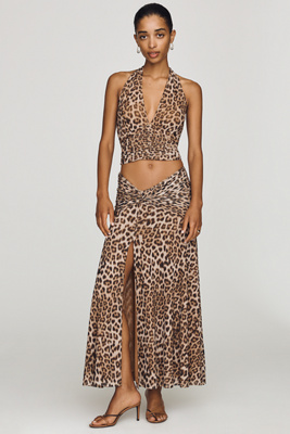 Bardot Elera Mesh Midi Skirt In Animal Print
