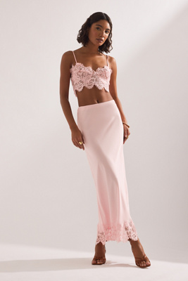 Bardot Elisan Lace Satin Midi Skirt