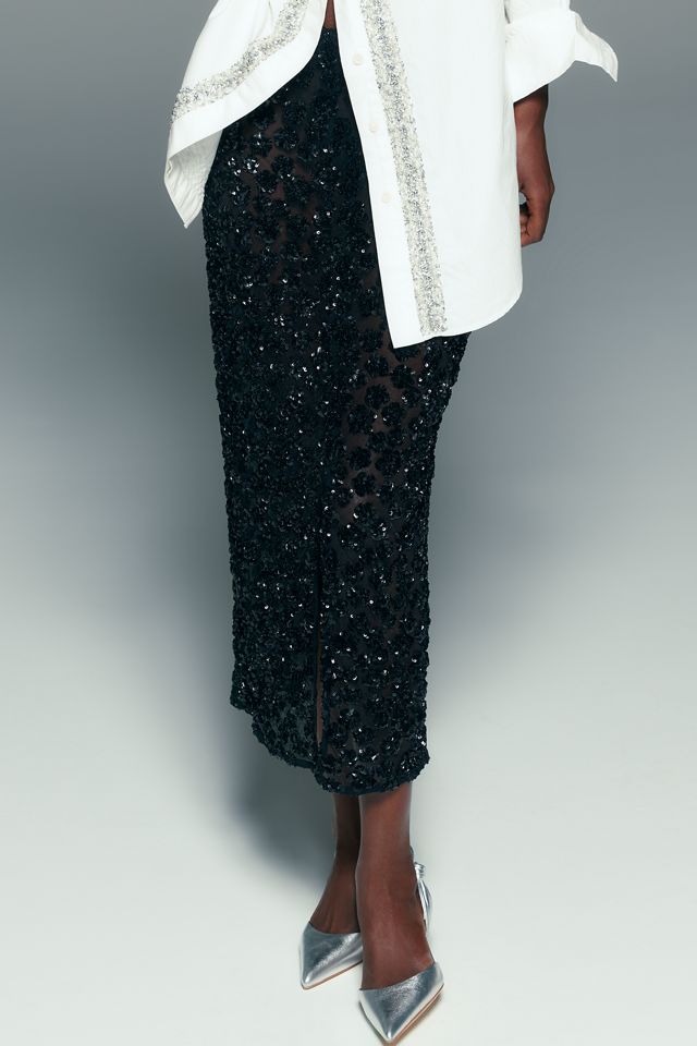 Bardot Sienna Sheer Sequined Midi Skirt #4