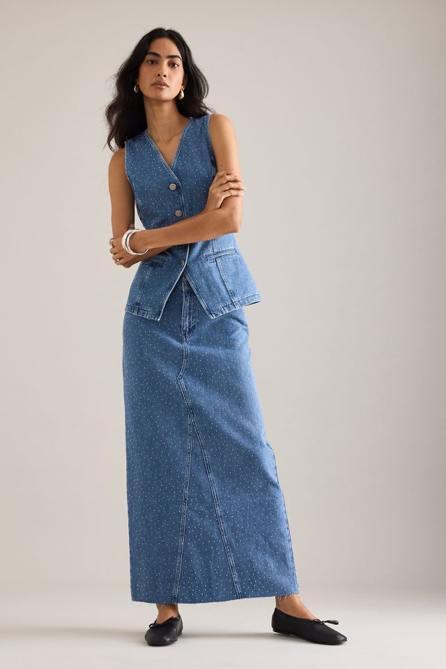 By Anthropologie Sparkle Denim Maxi Skirt #1