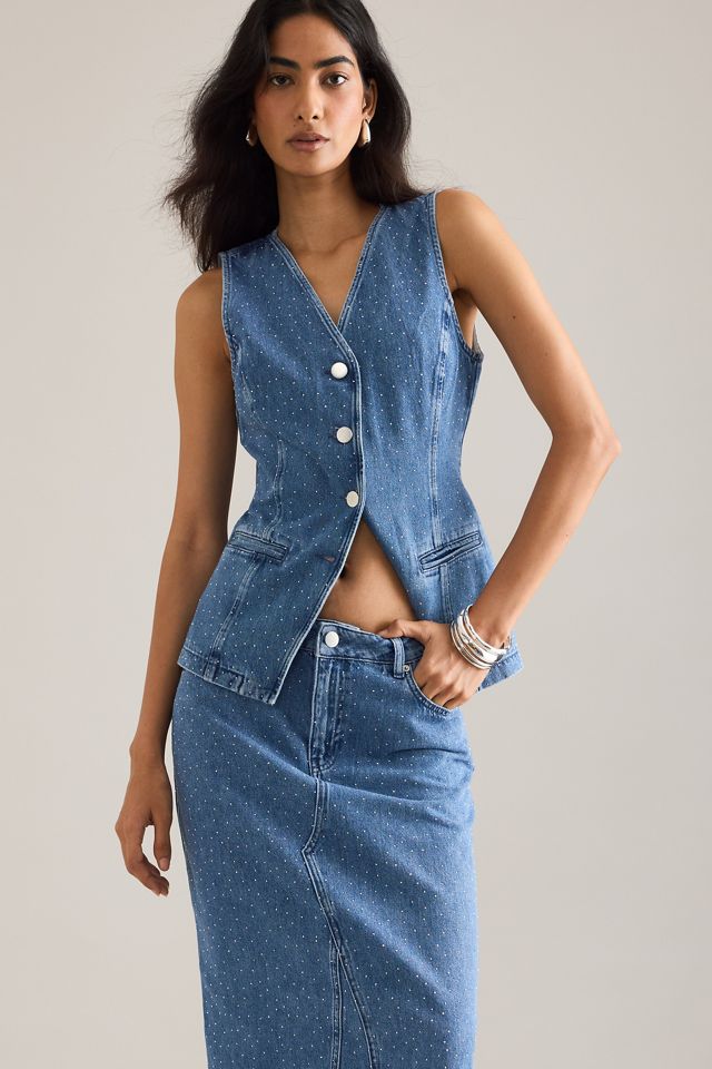By Anthropologie Sparkle Denim Maxi Skirt #2