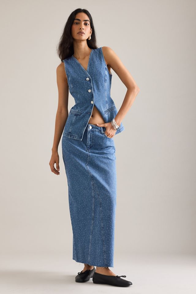 By Anthropologie Sparkle Denim Maxi Skirt #3