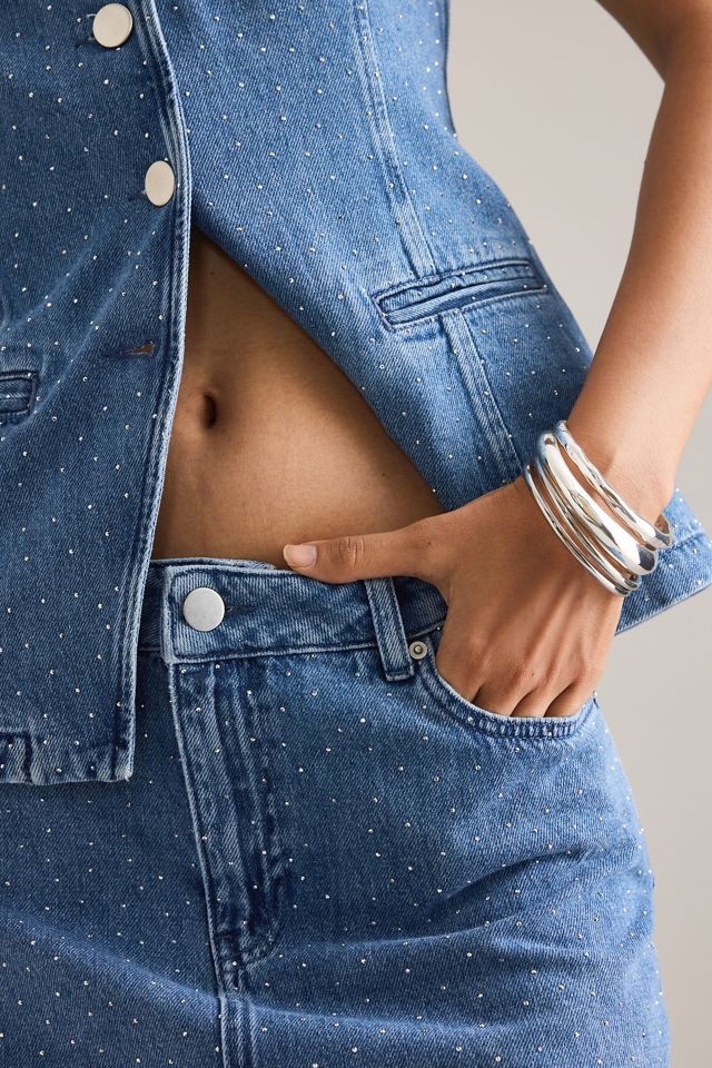 By Anthropologie Sparkle Denim Maxi Skirt #4