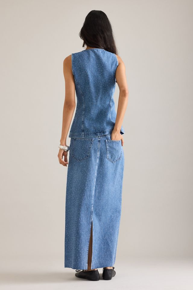 By Anthropologie Sparkle Denim Maxi Skirt #5