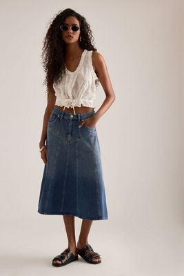 Jupe midi en denim à coutures By Anthropologie