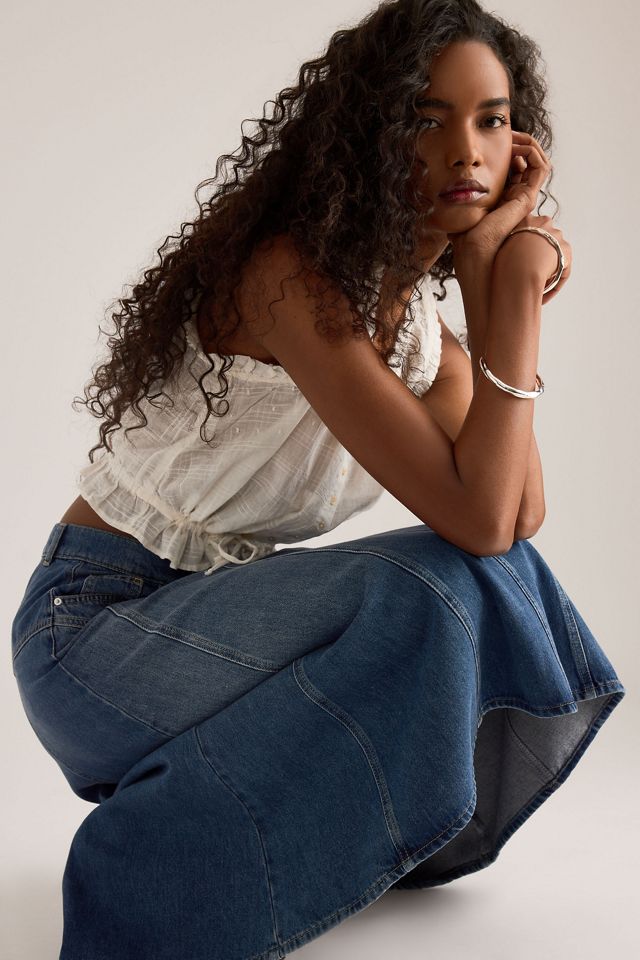 Jupe midi en denim à coutures By Anthropologie #1