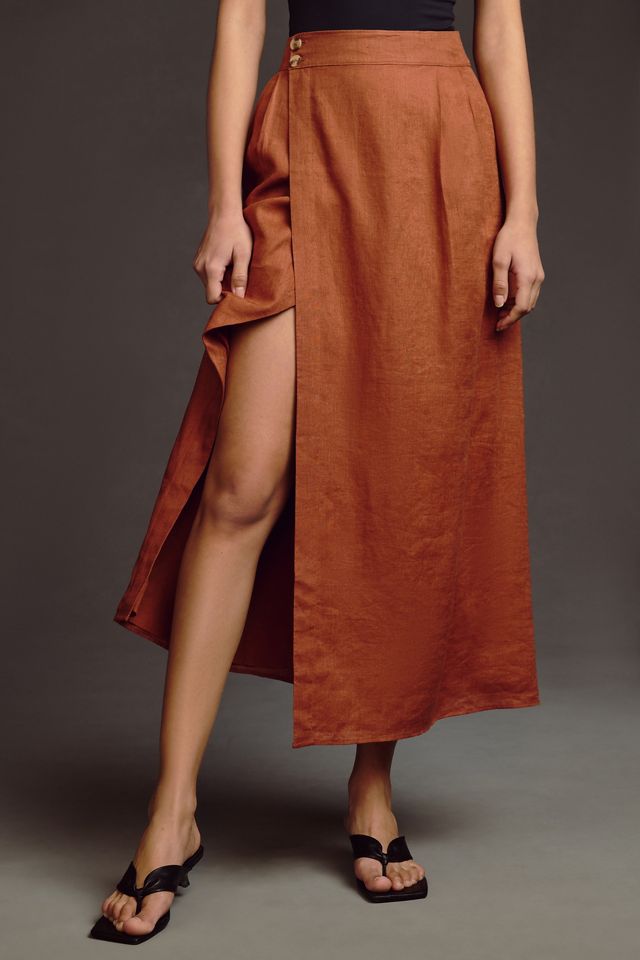By Anthropologie Linen Wrap Skirt #1