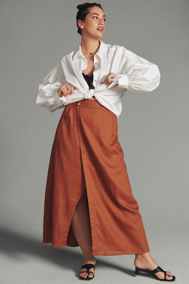 By Anthropologie Linen Wrap Skirt #4