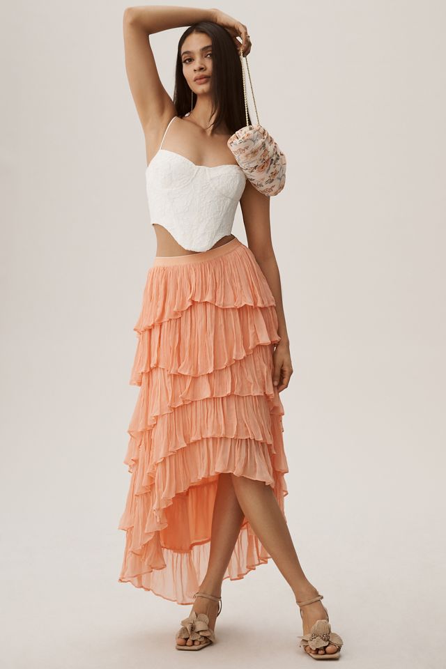 By Anthropologie Tiered Ruffled High-Low Skirt #1