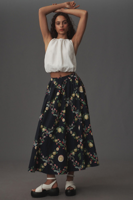 Maeve Poplin Printed Midi Skirt In Multicolor