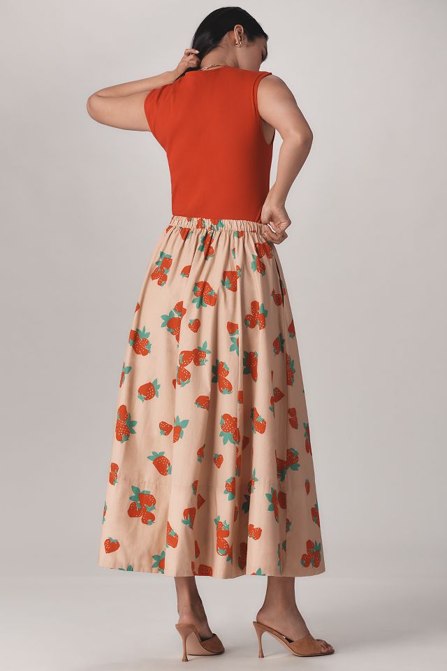 The Jacie Poplin Printed Midi Skirt by Maeve