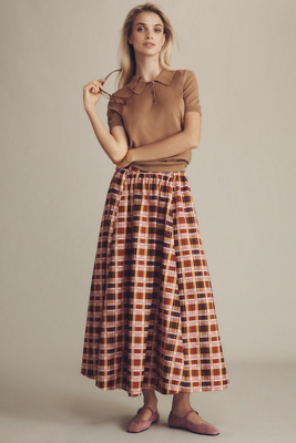 Maeve The Jacie Poplin Printed Maxi Skirt By  In Brown