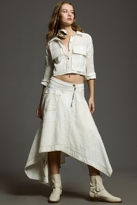Pilcro Asymmetrical Denim Midi Skirt In White