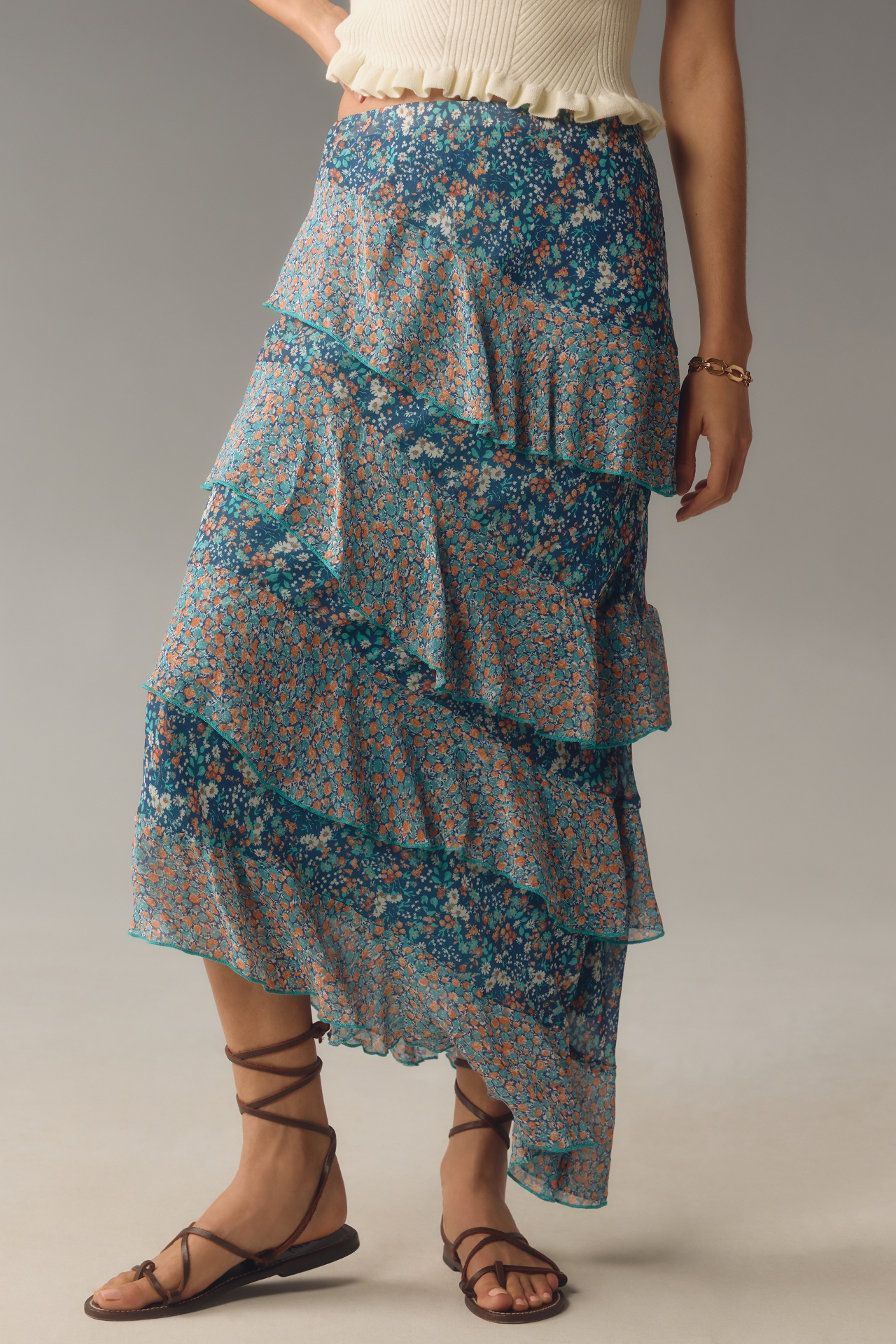 By Anthropologie Ruffle Flounce Maxi Skirt