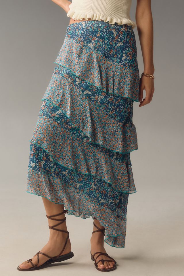 By Anthropologie Ruffle Flounce Maxi Skirt #1