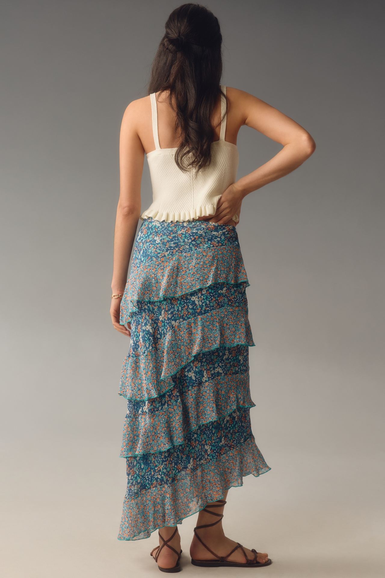 By Anthropologie Ruffle Flounce Maxi Skirt