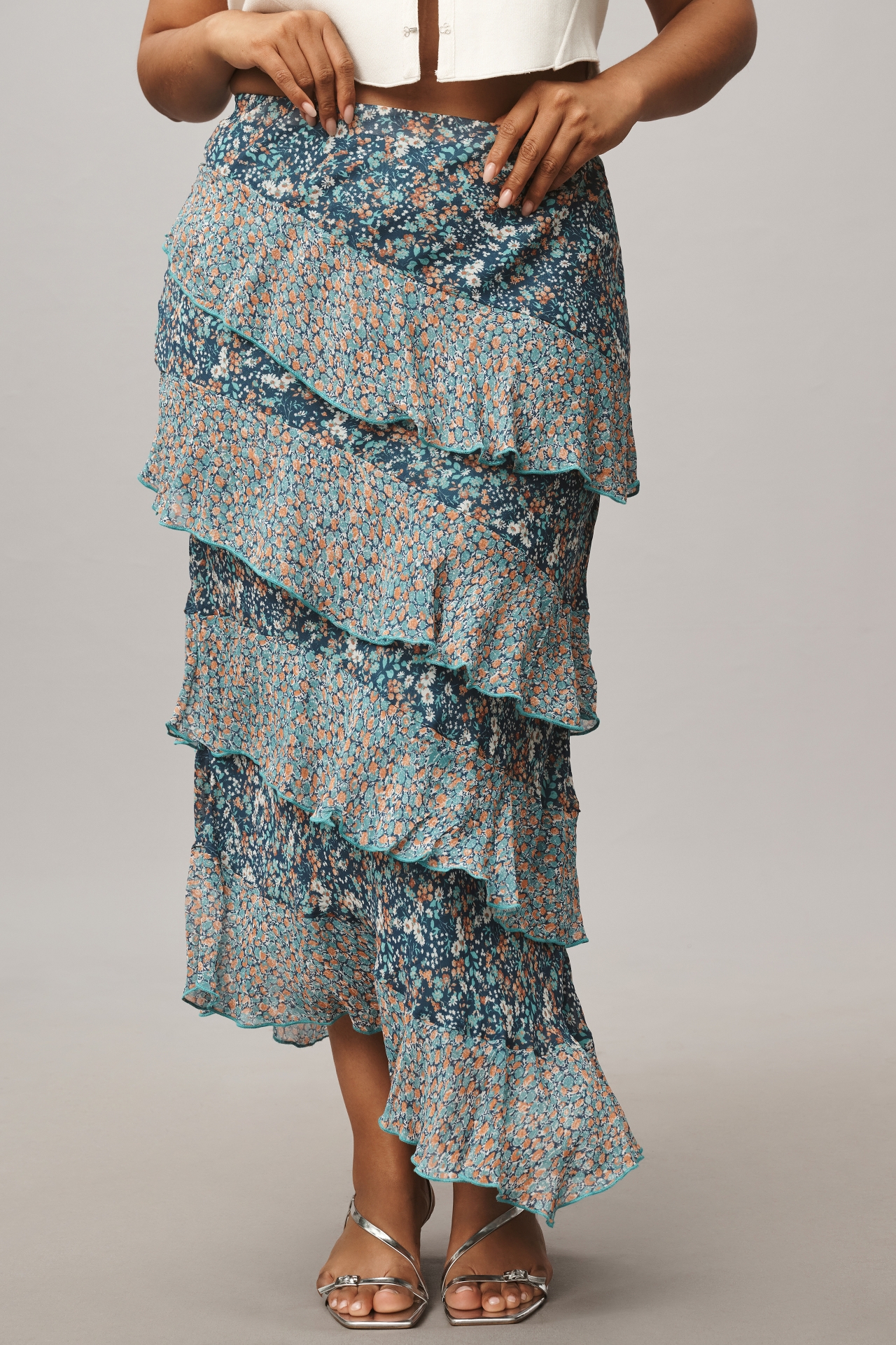 By Anthropologie Ruffle Flounce Maxi Skirt