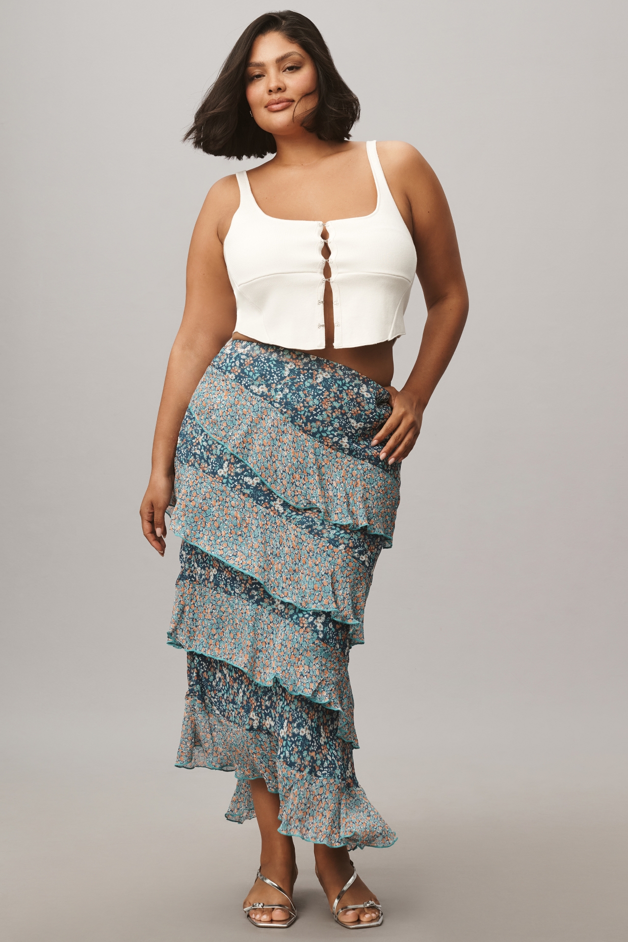 By Anthropologie Ruffle Flounce Maxi Skirt