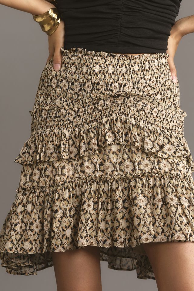 By Anthropologie Asymmetrical Smocked Mini Skirt #1