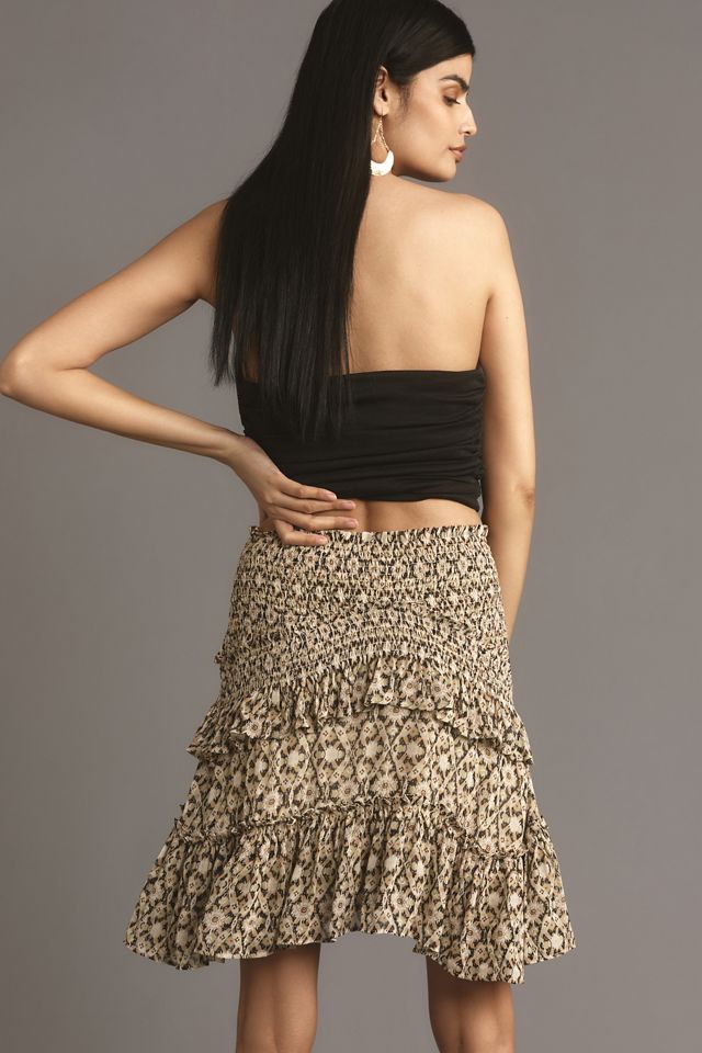 By Anthropologie Asymmetrical Smocked Mini Skirt #2