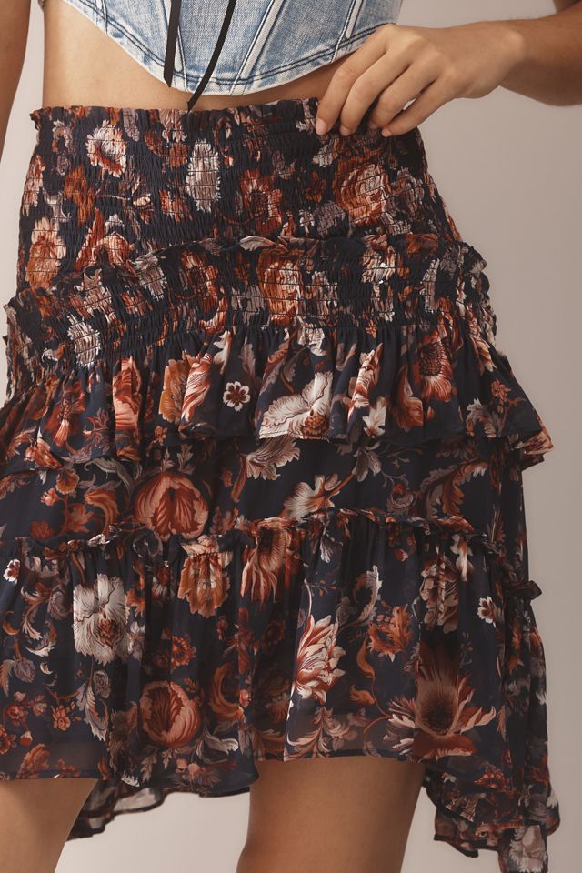 By Anthropologie Asymmetrical Smocked Mini Skirt #1