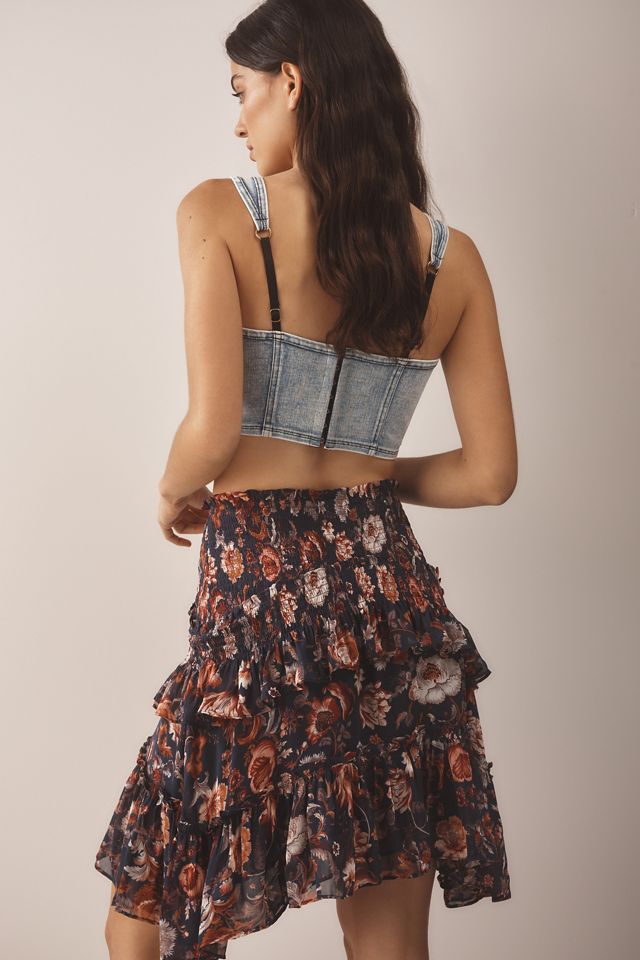 By Anthropologie Asymmetrical Smocked Mini Skirt #2