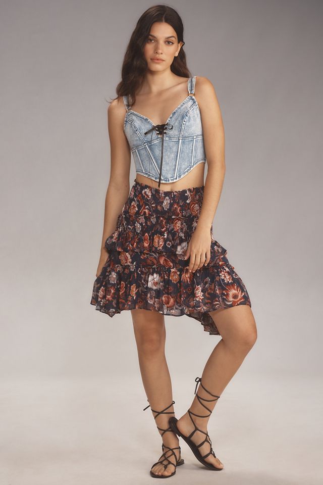 By Anthropologie Asymmetrical Smocked Mini Skirt #3