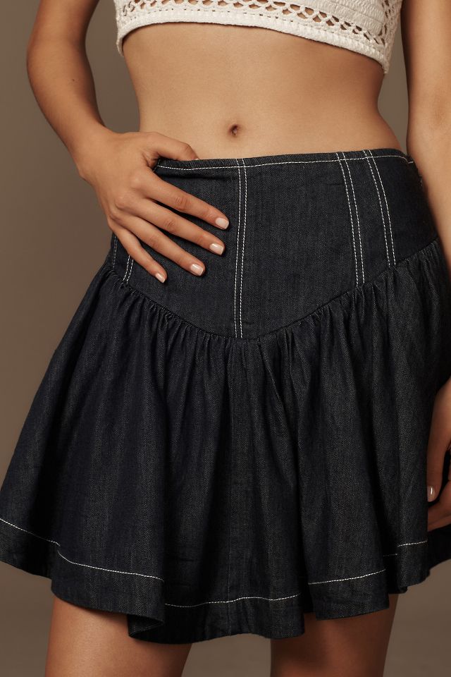 Pilcro Basque-Waist Denim Mini Skirt | Anthropologie