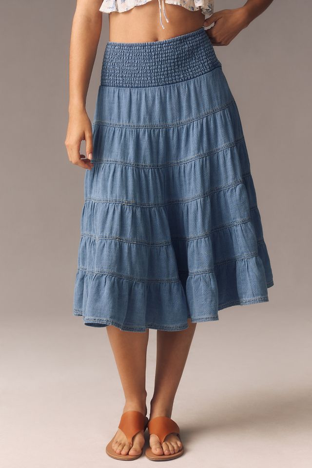 Pilcro Smocked Denim Maxi Skirt | Anthropologie