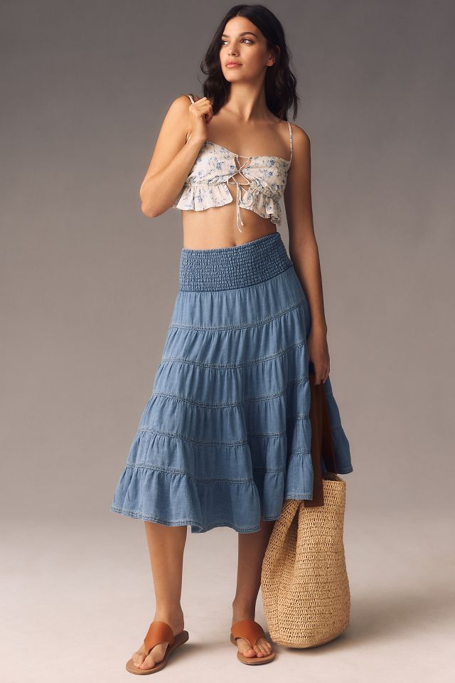 Pilcro Smocked Denim Maxi Skirt