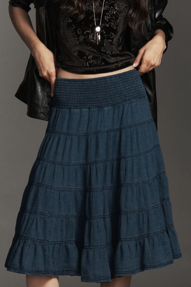 The Reese Smocked Denim Pull-On Midi Skirt #1