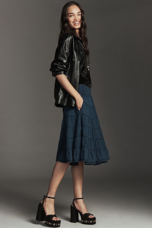 The Reese Smocked Denim Pull-On Midi Skirt #2