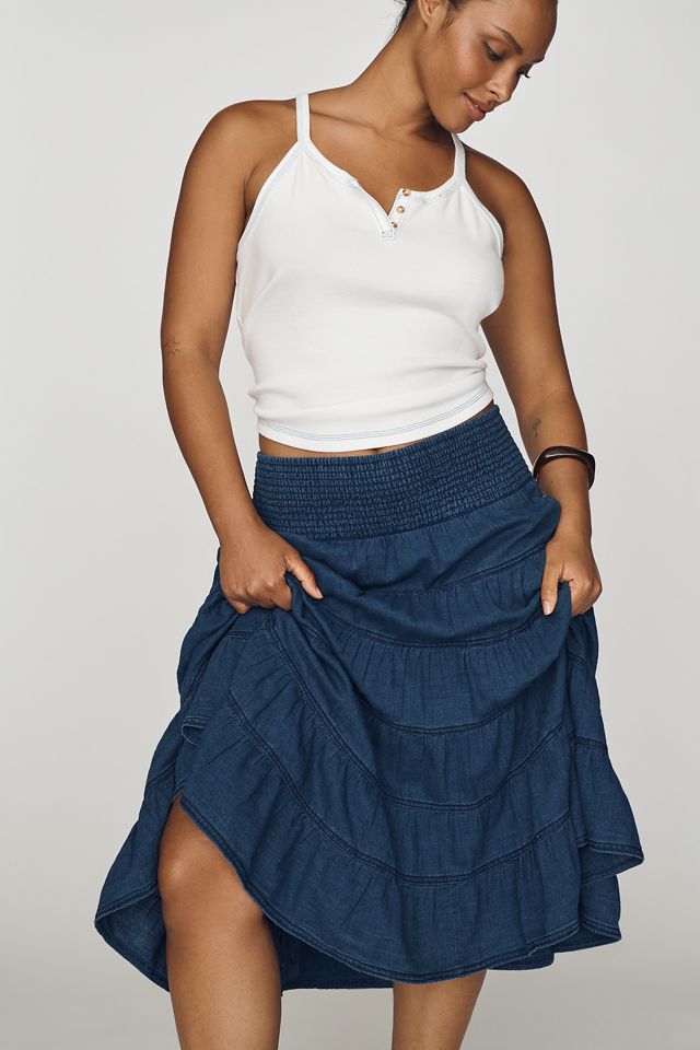 Pilcro Reese 100% Cotton Smocked Midi Skirt #5
