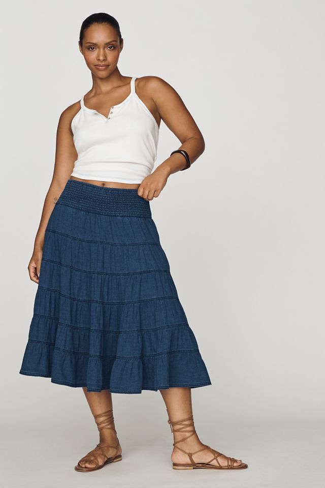 Pilcro Reese 100% Cotton Smocked Midi Skirt #4