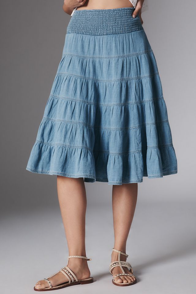 The Reese Smocked Denim Pull-On Midi Skirt #1
