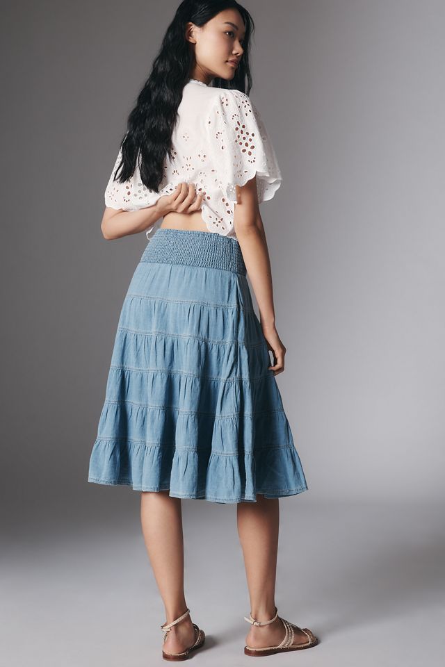 The Reese Smocked Denim Pull-On Midi Skirt #2