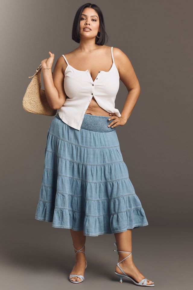The Reese Smocked Denim Pull-On Midi Skirt #5