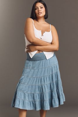 Pilcro Reese Smocked Midi Skirt in Cross-Weave Cotton