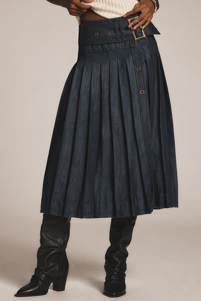 Pilcro Low-Slung Pleated Midi Skirt #1