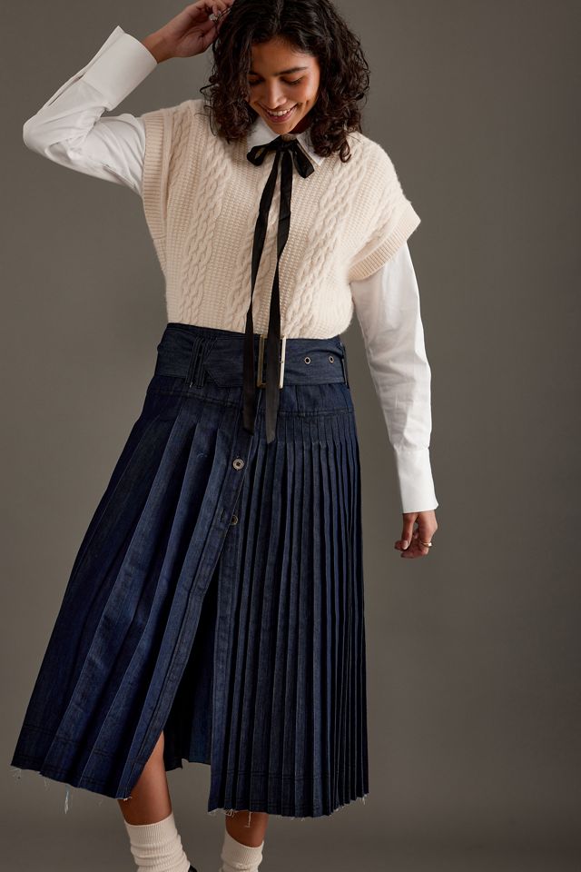 Pilcro Low-Slung Pleated Midi Skirt #4
